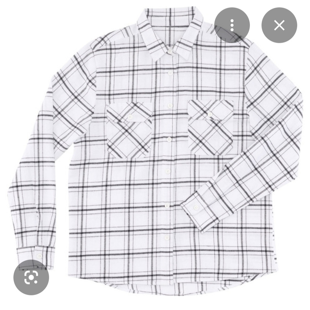 Women's White and Black Plaid Button Down Shirt